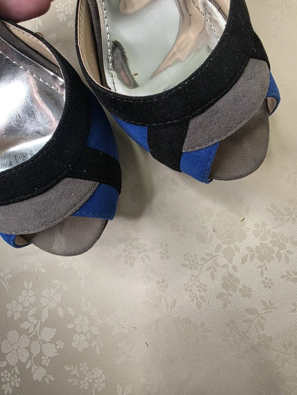 Liliana Colorblock Platform Heels Blue Black Grey Ankle Strap Stilettos 7.5
